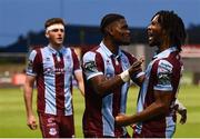 17 May 2024; Zishim Bawa of Drogheda United celebrates after scoring his side's second goal during the SSE Airtricity Men's Premier Division match between Drogheda United and Galway United at Weavers Park in Drogheda, Louth.  Photo by Shauna Clinton/Sportsfile