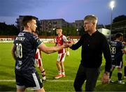 17 May 2024; St Patrick's Athletic manager Stephen Kenny and Patrick McEleney of Derry City after the SSE Airtricity Men's Premier Division match between St Patrick's Athletic and Derry City at Richmond Park in Dublin. Photo by Stephen McCarthy/Sportsfile