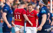 17 May 2024; Jack Crowley of Munster, right, celebrates with team-mate Shane Daly after scoring a try during the United Rugby Championship match between Edinburgh and Munster at the Hive Stadium in Edinburgh, Scotland. Photo by Mark Scates/Sportsfile