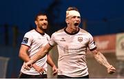17 May 2024; Stephen Walsh of Galway United celebrates after scoring his side's third goal during the SSE Airtricity Men's Premier Division match between Drogheda United and Galway United at Weavers Park in Drogheda, Louth.  Photo by Shauna Clinton/Sportsfile