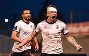 17 May 2024; Stephen Walsh of Galway United celebrates after scoring his side's third goal  during the SSE Airtricity Men's Premier Division match between Drogheda United and Galway United at Weavers Park in Drogheda, Louth.  Photo by Shauna Clinton/Sportsfile