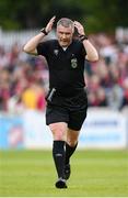 17 May 2024; Referee Mark Houlihan signals for a head injury during the SSE Airtricity Men's Premier Division match between St Patrick's Athletic and Derry City at Richmond Park in Dublin. Photo by Stephen McCarthy/Sportsfile