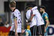 17 May 2024; Andy Boyle, left, and Mayowa Animasahun of Dundalk celebrate after the SSE Airtricity Men's Premier Division match between Dundalk and Shamrock Rovers at Oriel Park in Dundalk, Louth. Photo by Ramsey Cardy/Sportsfile