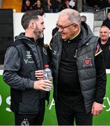 17 May 2024; Shamrock Rovers manager Stephen Bradley, left, and Dundalk first team manager Dave Mackey before the SSE Airtricity Men's Premier Division match between Dundalk and Shamrock Rovers at Oriel Park in Dundalk, Louth. Photo by Ramsey Cardy/Sportsfile