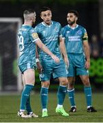 17 May 2024; Shamrock Rovers players, from left, Jack Byrne, Aaron McEneff and Roberto Lopes during the SSE Airtricity Men's Premier Division match between Dundalk and Shamrock Rovers at Oriel Park in Dundalk, Louth. Photo by Ramsey Cardy/Sportsfile