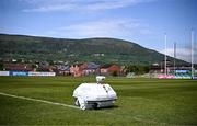 18 May 2024; A robot paints the pitch lines before the Leinster GAA Hurling Senior Championship Round 4 match between Antrim and Galway at Corrigan Park in Belfast. Photo by Harry Murphy/Sportsfile