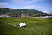 18 May 2024; A robot paints the pitch lines before the Leinster GAA Hurling Senior Championship Round 4 match between Antrim and Galway at Corrigan Park in Belfast. Photo by Harry Murphy/Sportsfile