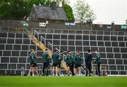 18 May 2024; Kerry manager Jack O'Connor and his players walk the pitch before the GAA Football All-Ireland Senior Championship Round 1 match between Kerry and Monaghan at Fitzgerald Stadium in Killarney, Kerry. Photo by Brendan Moran/Sportsfile