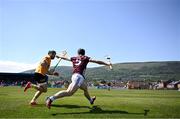 18 May 2024; Seán Linnane of Galway in action against Niall McKenna of Antrim during the Leinster GAA Hurling Senior Championship Round 4 match between Antrim and Galway at Corrigan Park in Belfast. Photo by Harry Murphy/Sportsfile