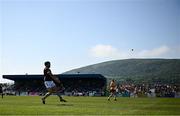 18 May 2024; David Burke of Galway scores a point during the Leinster GAA Hurling Senior Championship Round 4 match between Antrim and Galway at Corrigan Park in Belfast. Photo by Harry Murphy/Sportsfile