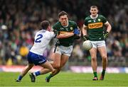 18 May 2024; David Clifford of Kerry is tackled by Ryan Wylie of Monaghan during the GAA Football All-Ireland Senior Championship Round 1 match between Kerry and Monaghan at Fitzgerald Stadium in Killarney, Kerry. Photo by Brendan Moran/Sportsfile