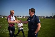 18 May 2024; Galway manager Henry Shefflin and Antrim manager Darren Gleeson shake hands after the Leinster GAA Hurling Senior Championship Round 4 match between Antrim and Galway at Corrigan Park in Belfast. Photo by Harry Murphy/Sportsfile