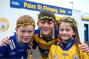18 May 2024; Clare supporters Tom, nine years, Jack, 11, and their six year old sister Annie Hickey, from Bunratty, before the GAA Football All-Ireland Senior Championship Round 1 match between Clare and Cork at Cusack Park in Ennis, Clare. Photo by Ray McManus/Sportsfile