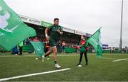 18 May 2024; Tiernan O’Halloran of Connacht runs out before the United Rugby Championship match between Connacht and DHL Stormers at The Sportsground in Galway. Photo by Michael P Ryan/Sportsfile