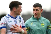 18 May 2024; Conor McManus of Monaghan, left, and Paul Geaney of Kerry after the GAA Football All-Ireland Senior Championship Round 1 match between Kerry and Monaghan at Fitzgerald Stadium in Killarney, Kerry. Photo by Brendan Moran/Sportsfile