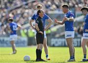 18 May 2024; Referee David Coldrick speaks to Killian Brady of Cavan during the GAA Football All-Ireland Senior Championship Round 1 match between Mayo and Cavan at Hastings Insurance MacHale Park in Castlebar, Mayo. Photo by Stephen Marken/Sportsfile