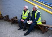 18 May 2024; 'Maors' Martin Keane, left, and Frankie Lyons before the GAA Football All-Ireland Senior Championship Round 1 match between Clare and Cork at Cusack Park in Ennis, Clare. Photo by Ray McManus/Sportsfile