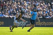 18 May 2024; Conor Burke of Dublin in action against TJ Reid of Kilkenny during the Leinster GAA Hurling Senior Championship Round 4 match between Dublin and Kilkenny at Parnell Park in Dublin. Photo by Daire Brennan/Sportsfile
