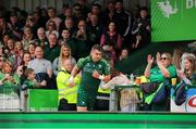 18 May 2024; Tiernan O’Halloran of Connacht makes his way out for the start of the United Rugby Championship match between Connacht and DHL Stormers at The Sportsground in Galway. Photo by Michael P Ryan/Sportsfile