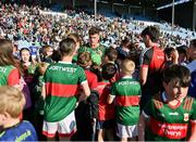 18 May 2024; Jordan Flynn of Mayo with supporters after the GAA Football All-Ireland Senior Championship Round 1 match between Mayo and Cavan at Hastings Insurance MacHale Park in Castlebar, Mayo. Photo by Stephen Marken/Sportsfile