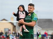 18 May 2024; Tiernan O’Halloran of Connacht with his 16 month old son Rían after the United Rugby Championship match between Connacht and DHL Stormers at The Sportsground in Galway. Photo by Michael P Ryan/Sportsfile