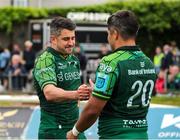 18 May 2024; Connacht players Tiernan O’Halloran left, and Jarrad Butler after the United Rugby Championship match between Connacht and DHL Stormers at The Sportsground in Galway. Photo by Michael P Ryan/Sportsfile