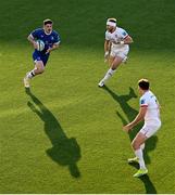 18 May 2024; Jimmy O'Brien of Leinster in action against Will Addison and Jacob Stockdale of Ulster during the United Rugby Championship match between Ulster and Leinster at Kingspan Stadium in Belfast. Photo by Ramsey Cardy/Sportsfile
