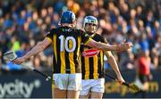 18 May 2024; TJ Reid of Kilkenny, left, celebrates with team-mate John Donnelly after the Leinster GAA Hurling Senior Championship Round 4 match between Dublin and Kilkenny at Parnell Park in Dublin. Photo by Daire Brennan/Sportsfile