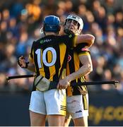 18 May 2024; TJ Reid of Kilkenny, left, celebrates with team-mate John Donnelly after the Leinster GAA Hurling Senior Championship Round 4 match between Dublin and Kilkenny at Parnell Park in Dublin. Photo by Daire Brennan/Sportsfile