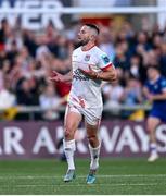 18 May 2024; John Cooney of Ulster celebrates scoring a penalty to win the game during the United Rugby Championship match between Ulster and Leinster at Kingspan Stadium in Belfast. Photo by Ramsey Cardy/Sportsfile