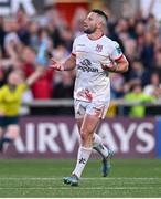 18 May 2024; John Cooney of Ulster celebrates after kicking a penalty during the United Rugby Championship match between Ulster and Leinster at Kingspan Stadium in Belfast. Photo by Ramsey Cardy/Sportsfile
