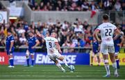 18 May 2024; John Cooney of Ulster kicks the match winning penalty in the United Rugby Championship match between Ulster and Leinster at Kingspan Stadium in Belfast. Photo by Ramsey Cardy/Sportsfile