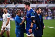 18 May 2024; Ulster head coach Richie Murphy shakes hands with James Ryan of Leinster after the United Rugby Championship match between Ulster and Leinster at Kingspan Stadium in Belfast. Photo by Harry Murphy/Sportsfile