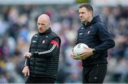 18 May 2024; Derry selector Enda Muldoon, right, during the GAA Football All-Ireland Senior Championship Round 1 match between Galway and Derry at Pearse Stadium in Galway. Photo by Stephen McCarthy/Sportsfile
