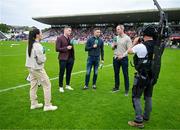 18 May 2024; GAAGO presenter Aisling O'Reilly with analysts, from left, Paddy Andrews, Marc Ó Sé and Michael Murphy during the GAA Football All-Ireland Senior Championship Round 1 match between Galway and Derry at Pearse Stadium in Galway. Photo by Stephen McCarthy/Sportsfile
