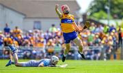 19 May 2024; Darragh Lohan of Clare celebrates scoring a goal, in the 20th minute, during the Munster GAA Hurling Senior Championship Round 4 match between Clare and Waterford at Cusack Park in Ennis, Clare. Photo by Ray McManus/Sportsfile