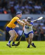19 May 2024; Kevin Mahony of Waterford in action against Rory Hayes of Clare during the Munster GAA Hurling Senior Championship Round 4 match between Clare and Waterford at Cusack Park in Ennis, Clare. Photo by John Sheridan/Sportsfile