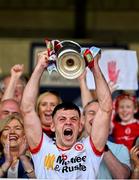 19 May 2024; Tyrone captain Michael Rafferty lifts the cup after the EirGrid GAA Football All-Ireland U20 Championship final match between Kerry and Tyrone at Laois Hire O’Moore Park in Portlaoise, Laois. Photo by Harry Murphy/Sportsfile