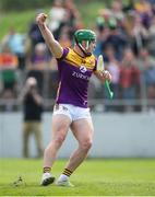 19 May 2024; Conor McDonald of Wexford celebrates after scoring his side's first goal during the Leinster GAA Hurling Senior Championship Round 4 match between Carlow and Wexford at Netwatch Cullen Park in Carlow. Photo by Michael P Ryan/Sportsfile