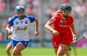19 May 2024; Laura Hayes of Cork in action against Bevin Bowdren of Waterford during the Munster Senior Camogie Championship final match between Cork and Waterford at FBD Semple Stadium in Thurles, Tipperary. Photo by Brendan Moran/Sportsfile