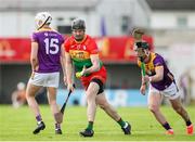 19 May 2024; Conor Lawlor of Carlow in action against Mikie Dwyer of Wexford during the Leinster GAA Hurling Senior Championship Round 4 match between Carlow and Wexford at Netwatch Cullen Park in Carlow. Photo by Michael P Ryan/Sportsfile