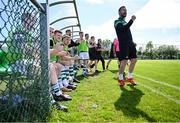 19 May 2024; Cockhill Celtic players and backroom staff celebrate their side's second goal during the Sports Direct Men’s FAI Cup First Round match between Cockhill Celtic and Ayrfield United at Charlie O'Donnell Sports Grounds in Buncrana, Donegal. Photo by Ramsey Cardy/Sportsfile