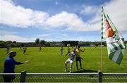 19 May 2024; Garbhan Friel of Cockhill Celtic in action against Cameron Nangle of Ayrfield United during the Sports Direct Men’s FAI Cup First Round match between Cockhill Celtic and Ayrfield United at Charlie O'Donnell Sports Grounds in Buncrana, Donegal. Photo by Ramsey Cardy/Sportsfile