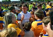 19 May 2024; Man of the Match Shane O'Donnell of Clare is surrounded by supporters after the Munster GAA Hurling Senior Championship Round 4 match between Clare and Waterford at Cusack Park in Ennis, Clare. Photo by Ray McManus/Sportsfile