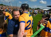 19 May 2024; Waterford manager Davy Fitzgerald with Tony Kelly of Clare after the Munster GAA Hurling Senior Championship Round 4 match between Clare and Waterford at Cusack Park in Ennis, Clare. Photo by Ray McManus/Sportsfile