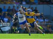 19 May 2024; Shane O'Donnell of Clare in action against Iarlaith Daly of Waterford during the Munster GAA Hurling Senior Championship Round 4 match between Clare and Waterford at Cusack Park in Ennis, Clare. Photo by John Sheridan/Sportsfile