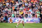 19 May 2024; Conor McDonald of Wexford celebrates after scoring his side's second goal during the Leinster GAA Hurling Senior Championship Round 4 match between Carlow and Wexford at Netwatch Cullen Park in Carlow. Photo by Michael P Ryan/Sportsfile