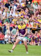 19 May 2024; Conor McDonald of Wexford celebrates after scoring his side's second goal during the Leinster GAA Hurling Senior Championship Round 4 match between Carlow and Wexford at Netwatch Cullen Park in Carlow. Photo by Michael P Ryan/Sportsfile
