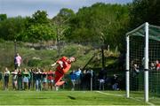 19 May 2024; Ayrfield United goalkeeper Shane O'Rourke fails to stop the shot by Luke Rudden of Cockhill Celtic during the Sports Direct Men’s FAI Cup First Round match between Cockhill Celtic and Ayrfield United at Charlie O'Donnell Sports Grounds in Buncrana, Donegal. Photo by Ramsey Cardy/Sportsfile