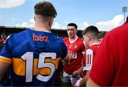 19 May 2024; Sean O'Donoghue of Cork is congratulated by Darragh Stakelum of Tipperary after the Munster GAA Hurling Senior Championship Round 4 match between Tipperary and Cork at FBD Semple Stadium in Thurles, Tipperary. Photo by Brendan Moran/Sportsfile